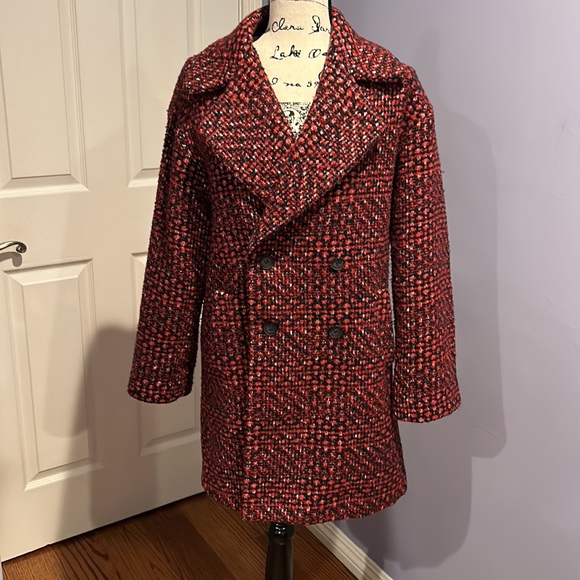 Zara Basic Tweed Boucle Boyfriend Plaid Pea Coat - Picture 7 of 16